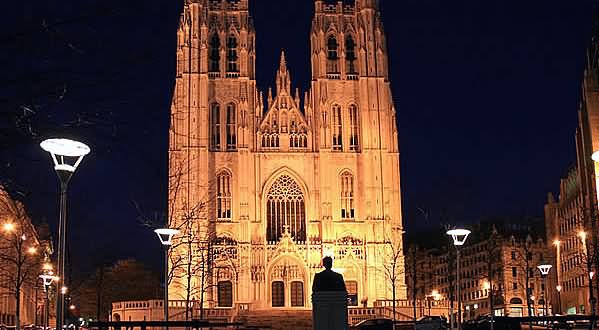 The Cathedral of St. Michael and St. Gudula Lit Up At Night