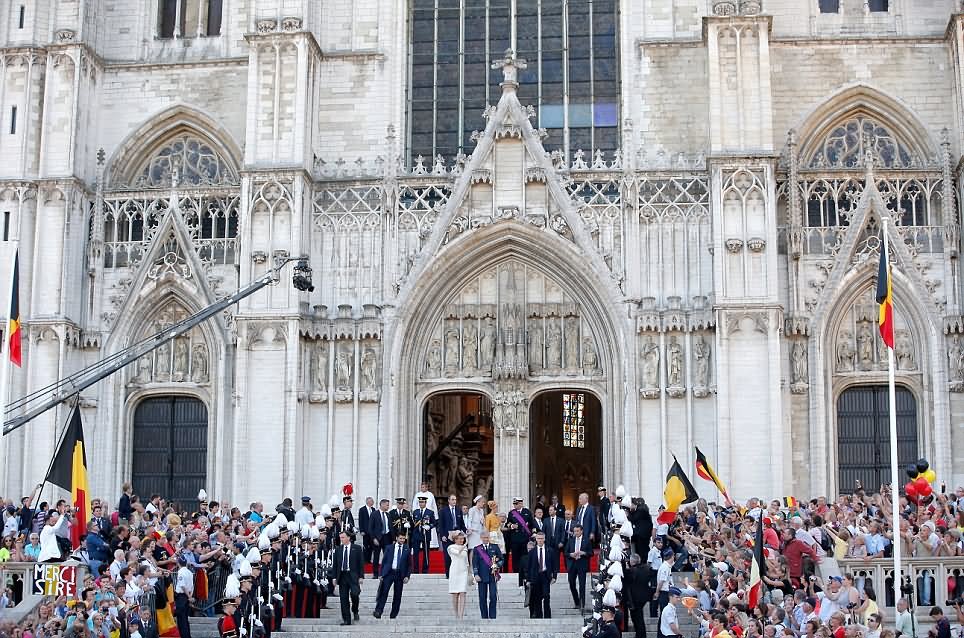 The New Monarch King Philippe Of Belgium And His Wife Queen Mathilde At The Cathedral Of St. Michael And St. Gudula