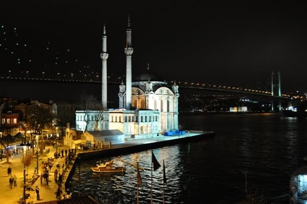 The Night Picture Of The Ortakoy Mosque In Instanbul, Turkey