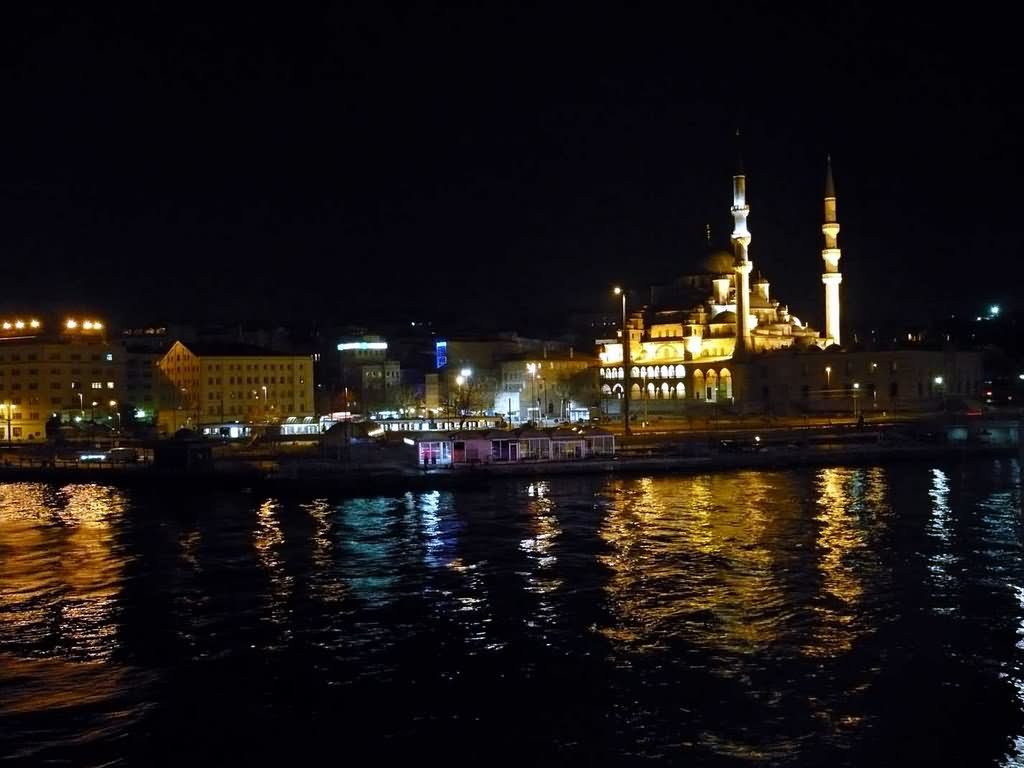 The Night View Of The Yeni Cami Across The River Bosphorus
