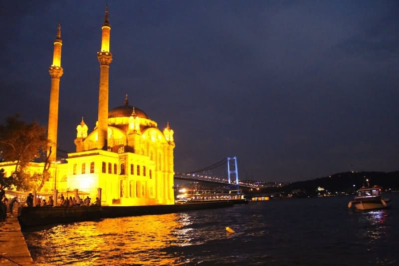 The Ortakoy Mosque Lit Up At Night Picture