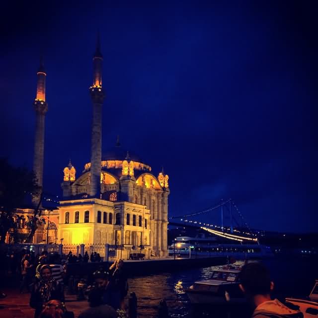 The Ortakoy Mosque Lit Up At Night