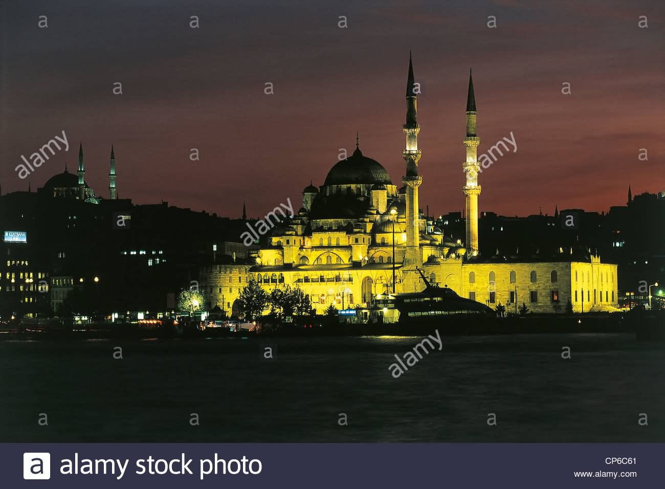 The Yeni Cami Illuminated At Night