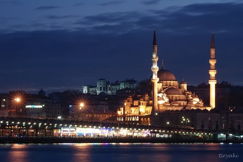 The Yeni Cami Lit Up At Night