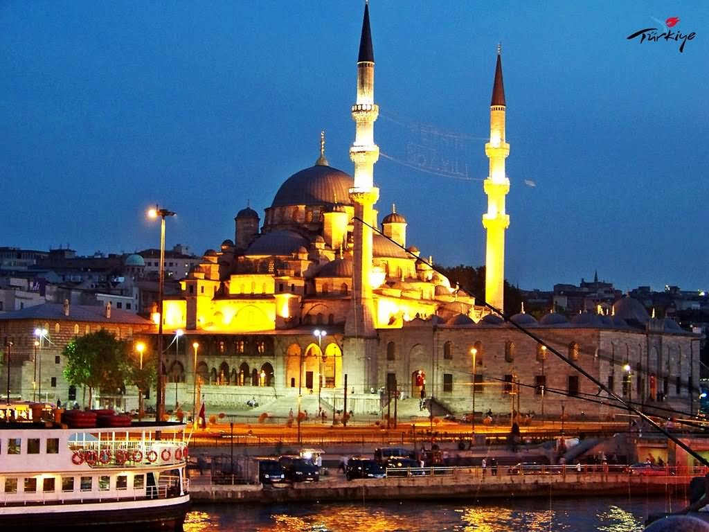 The Yeni Cami View From The Bosphorus River At Night