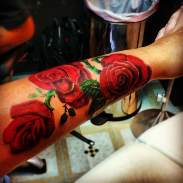 Three Red Rose Tattoo Design For Forearm
