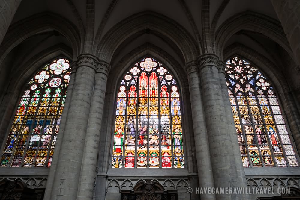 Three Stained Glass Windows At The Cathedral of St. Michael and St. Gudula