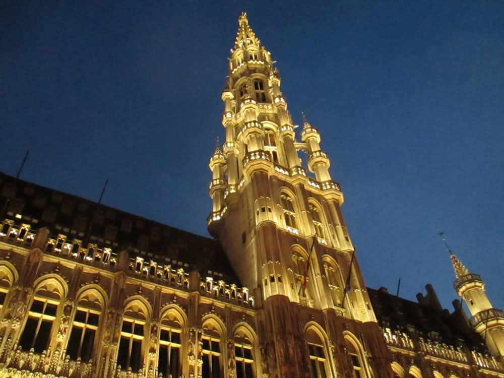 Town Hall At Grand Place In Brussels During  Night