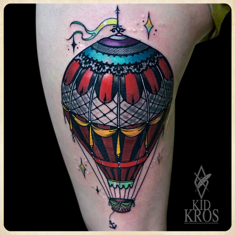 Traditional Hot Balloon Tattoo by Kid Kros