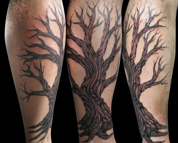 Tree Without Leaves Tattoo Design For Leg