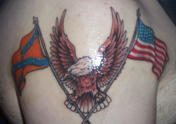 Two Flag With Eagle Tattoo Design For Shoulder
