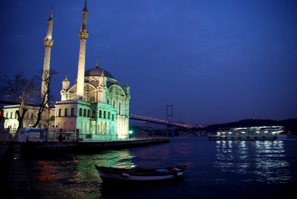 Two Minarets Of The Ortakoy Mosque Night Picture