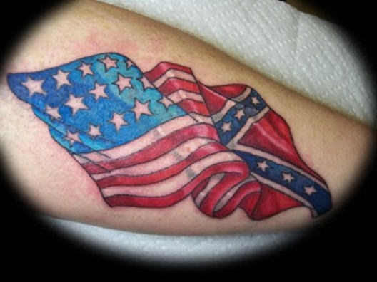 Two Rebel And USA Flag Tattoo Design For Sleeve