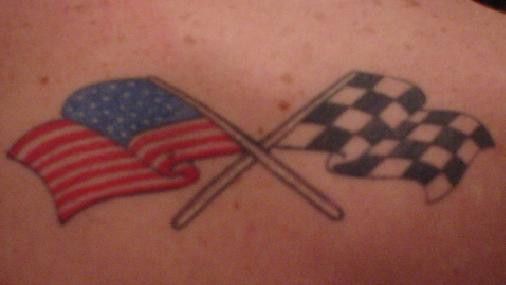 Two USA And Rally Flag Tattoo Design