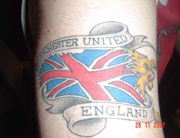 UK Flag With Banner Tattoo Design For Sleeve