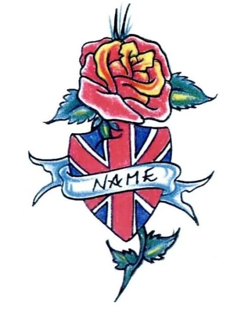 UK Shield With Rose And Banner Tattoo Design