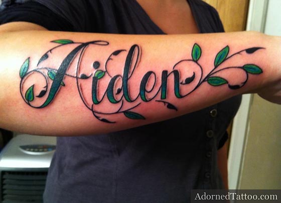 Unique Aiden Name Tattoo On Right Forearm