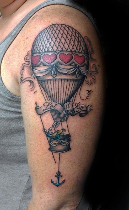 Vintage Hot Air Balloon Tattoo On Half Sleeve