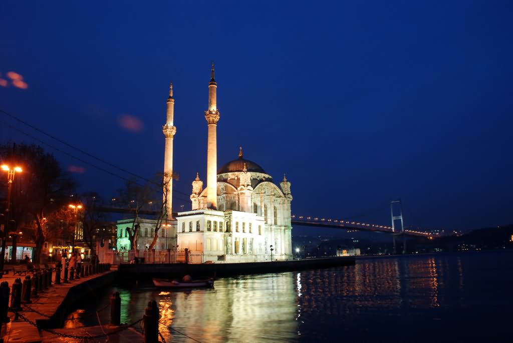 Water Reflection Of The Ortakoy Mosque At Night