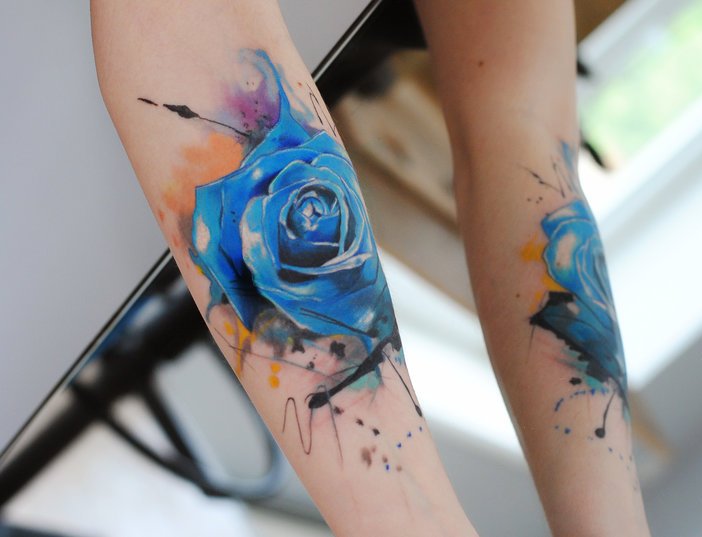 Watercolor Rose Tattoo Design For Forearm