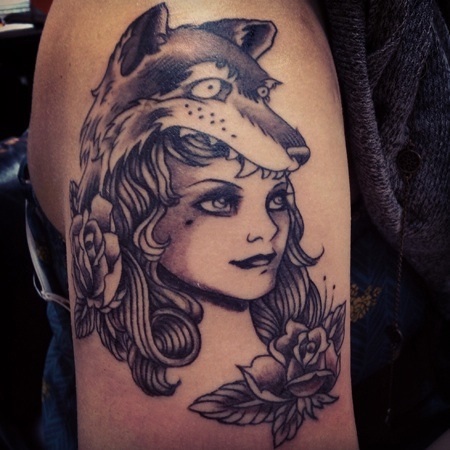 Wolf Girl Tattoo On Shoulder by Emily