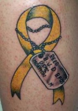 Yellow Ribbon With Tag Tattoo