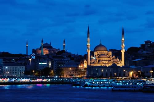 Yeni Cami In Eminonu District, Istanbul At Night