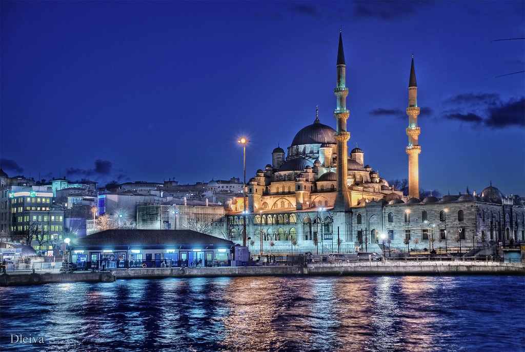 Yeni Cami Mosque In Istanbul Beautiful Night View