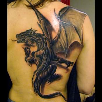 3D Gothic Dragon Tattoo On Full Back