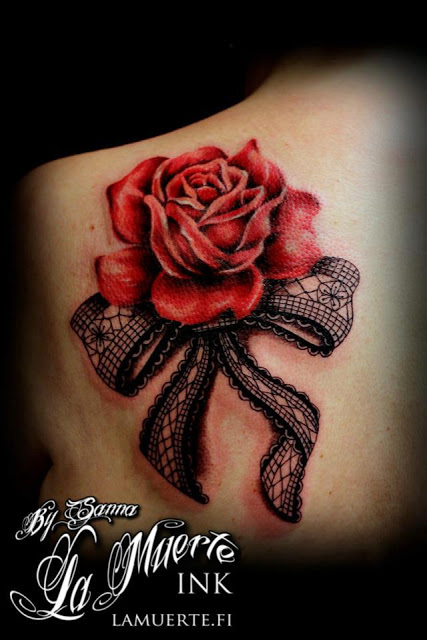 3D Gothic Rose Tattoo On Left Back Shoulder