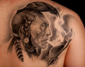 3D Indian Chief Female Tattoo On Right Back Shoulder