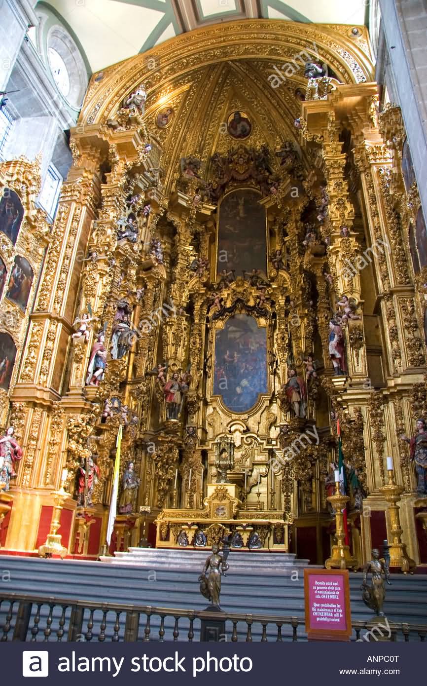 A Gold Alter Inside The Metropolitan Cathedral Of Mexico City