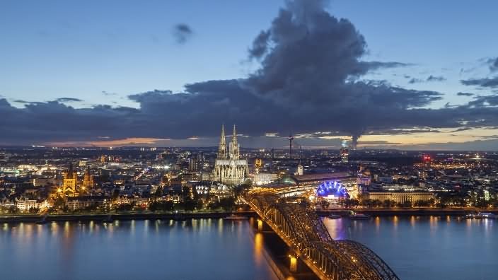 Adorable View Of The Cologne Cathedral At Dusk