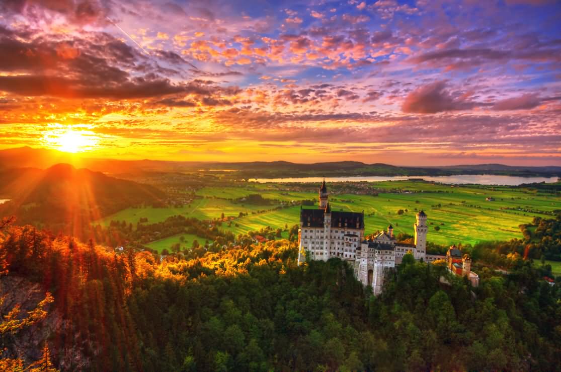 Adorable View Of The Neuschwanstein Castle During Sunset