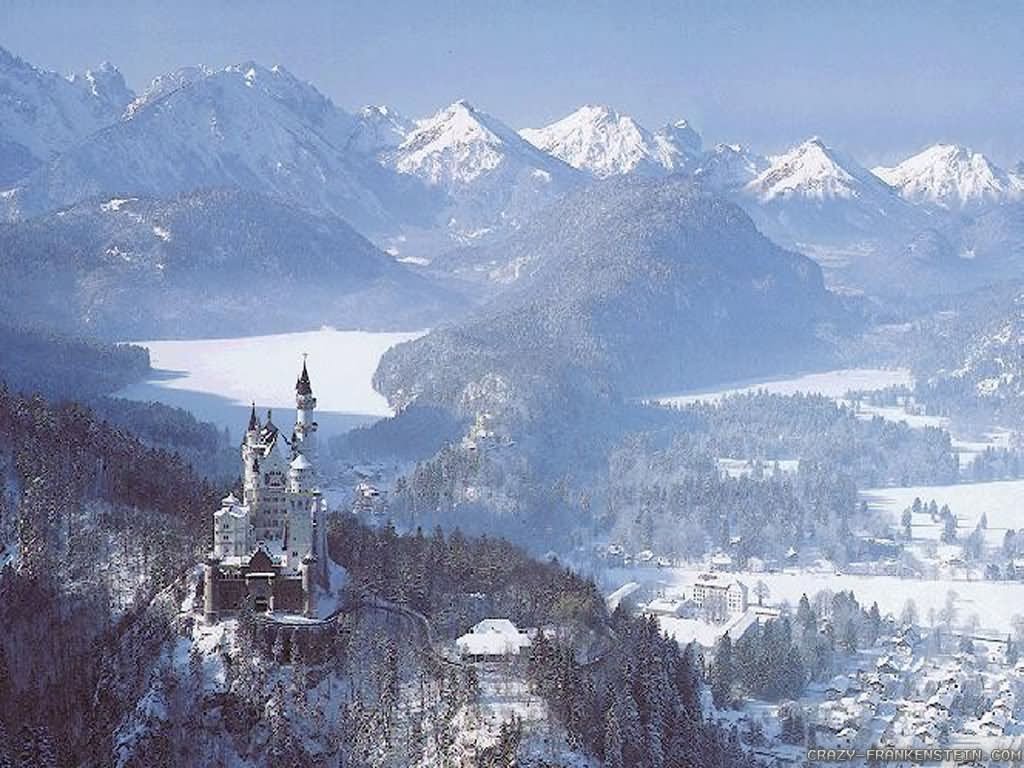 Aerial View Image Of The Neuschwanstein Castle During Winters