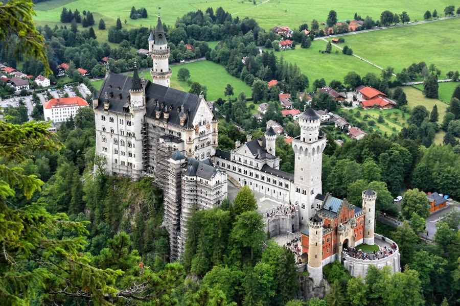 Aerial View Image Of The Neuschwanstein Castle In Germany