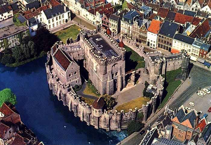 Aerial View Of The Gravensteen Castle In Belgium