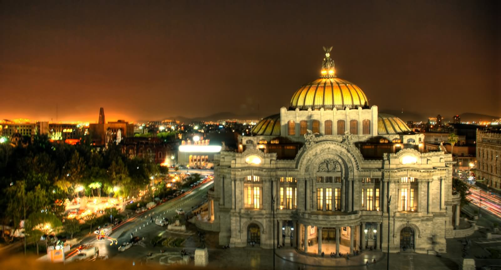 Aerial View Of The Palacio de Bellas Artes At Night