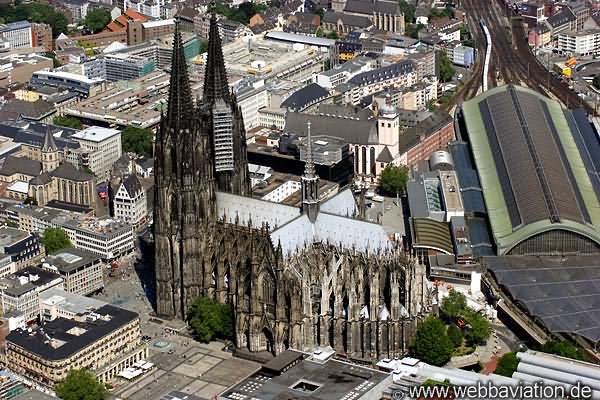 Amazing Aerial View Image Of The Cologne Cathedral In Cologne, Germany