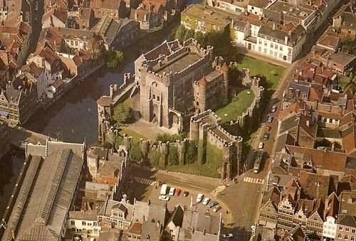 Amazing Aerial View Of The Gravensteen Castle In Belgium