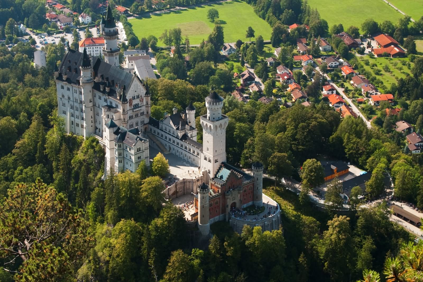 Amazing Aerial View Of The Neuschwanstein Castle In Germany