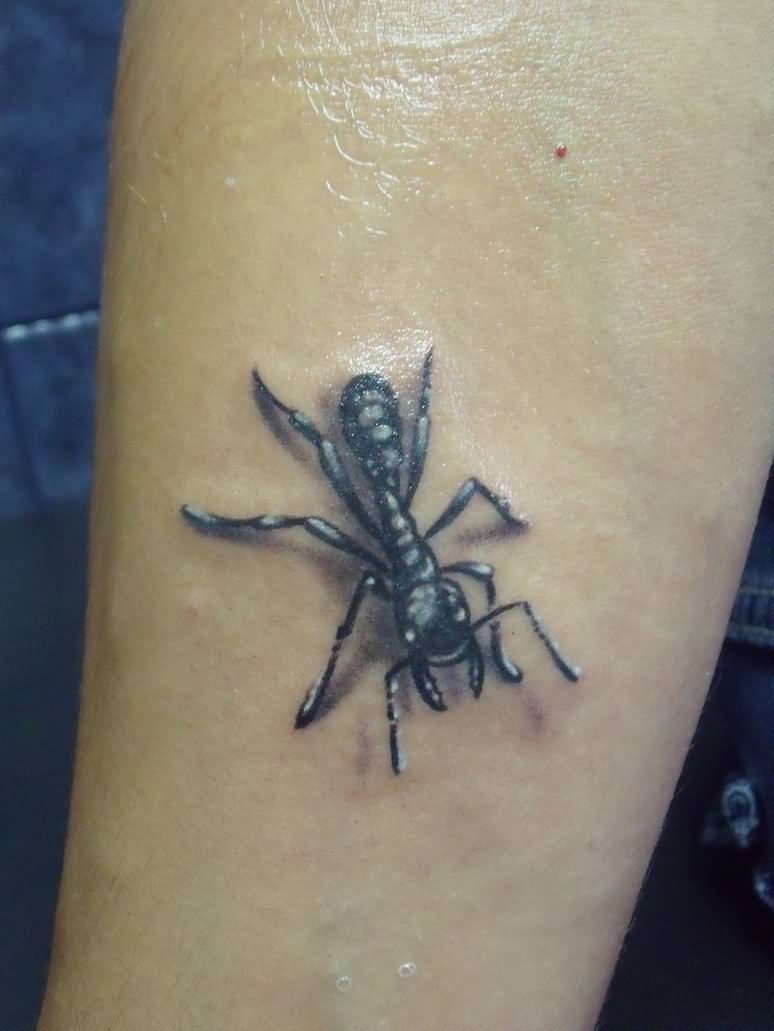 Amazing Black Ant Tattoo On Forearm