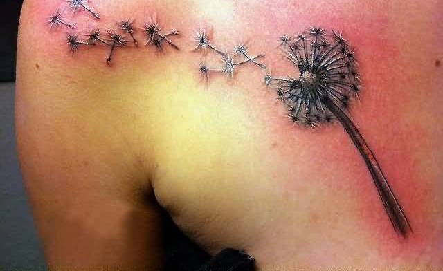 Amazing Dandelion Tattoo On Collar Bone