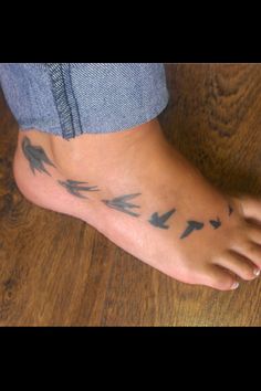 Amazing Flying Birds Tattoo On Right Foot