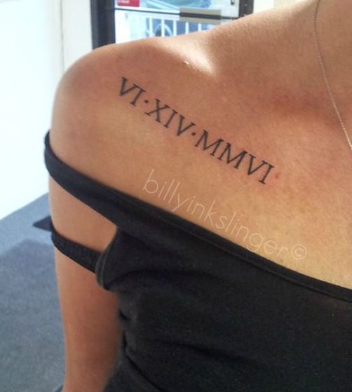 Amazing Roman Numeral Tattoo On Girl Right Collar Bone