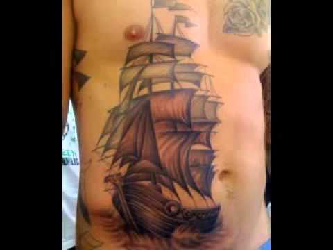 Amazing Ship Tattoo Design For Men Stomach