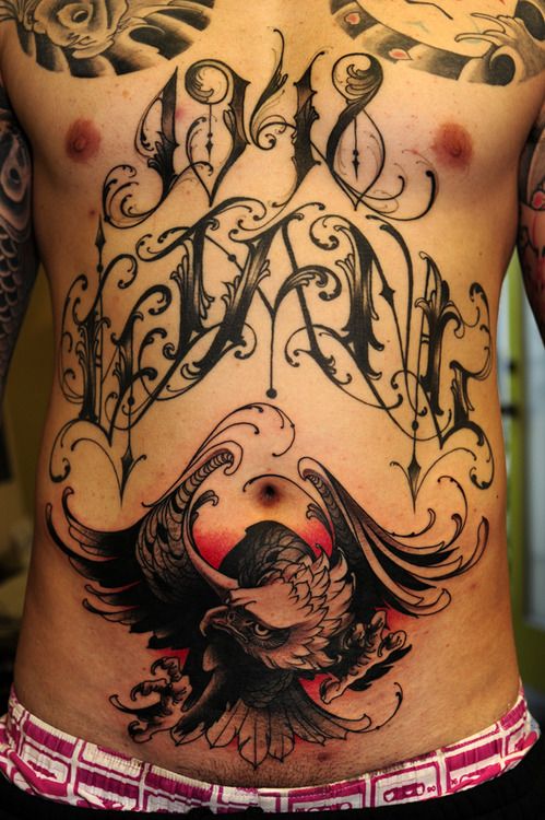 Amazing Traditional Eagle Tattoo On Man Stomach
