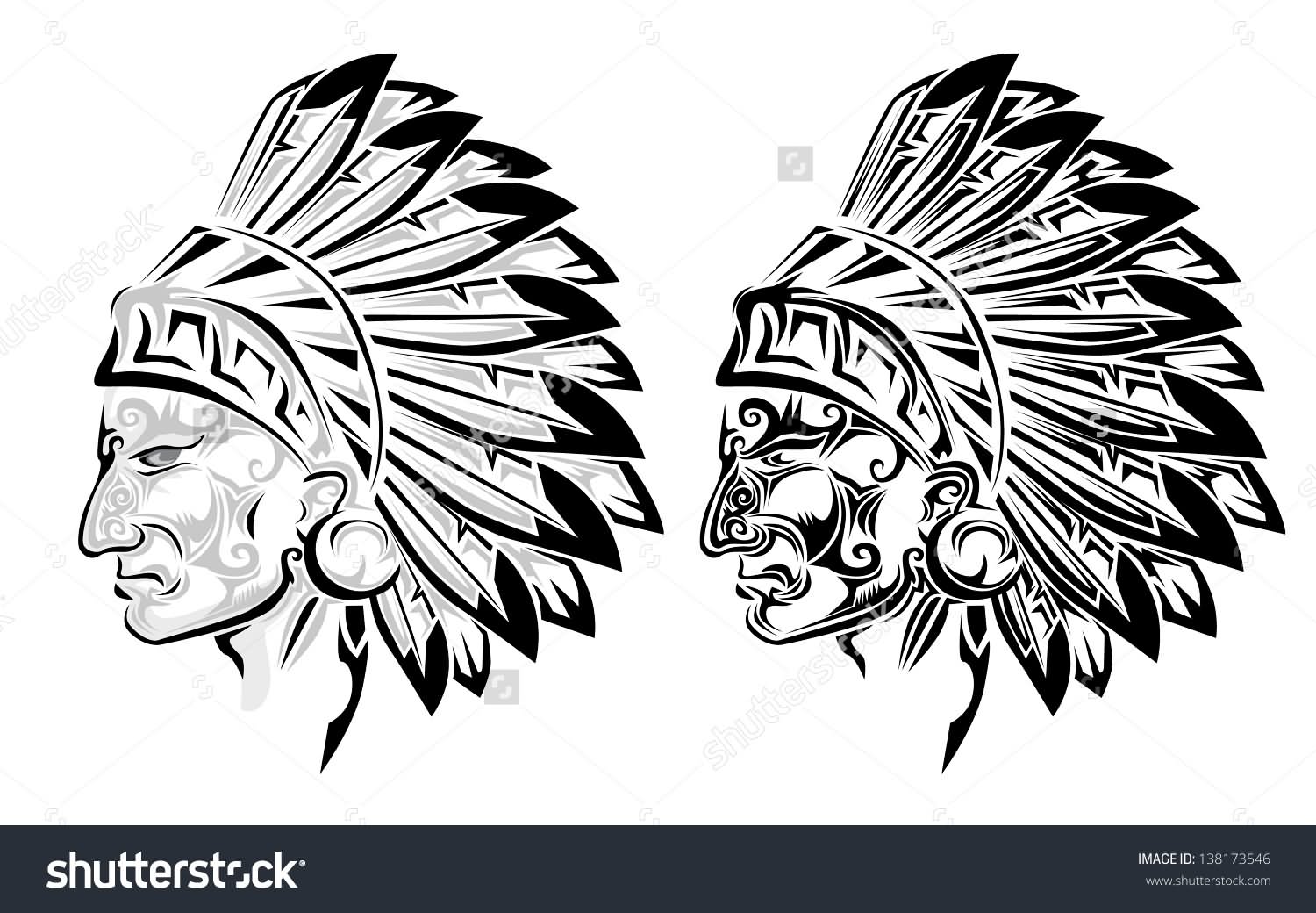 Amazing Two Indian Chief Face Tattoo Design