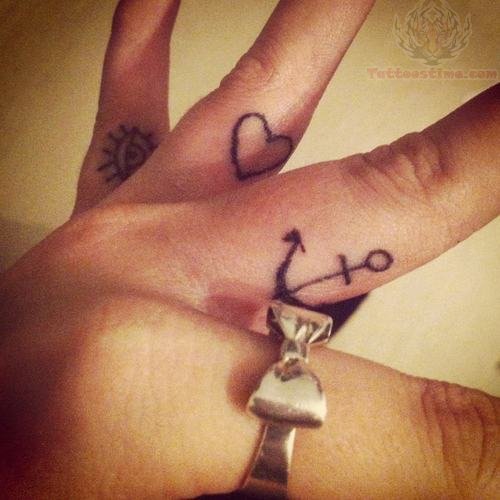 Anchor And Heart Tattoo On Side Finger
