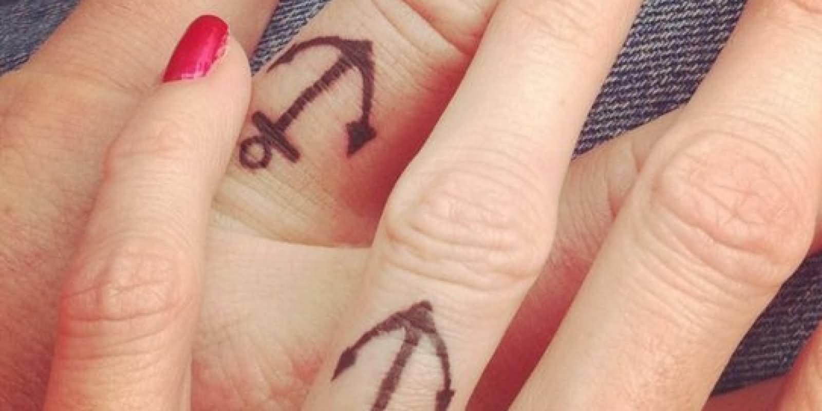 Anchor Ring Tattoo On Couple Finger
